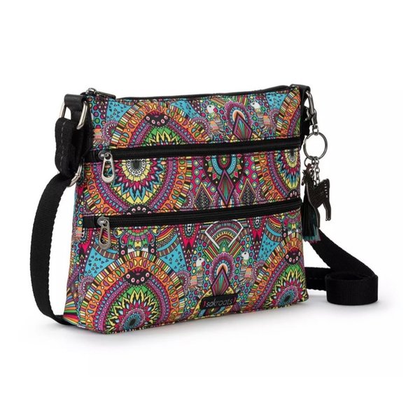 SAKROOTS Ecotwill Basic Crossbody Bag Canvas Rainbow Wanderlust NEW - Picture 2 of 4